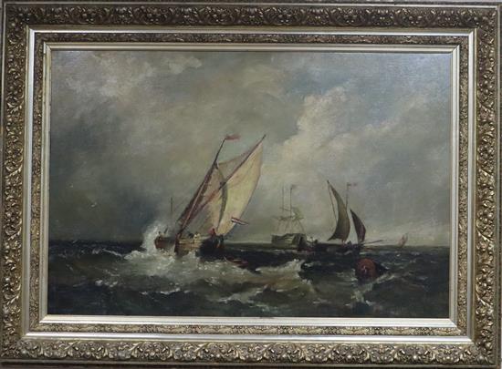 19th century French School Shipping on a rough sea 24 x 36.5in.